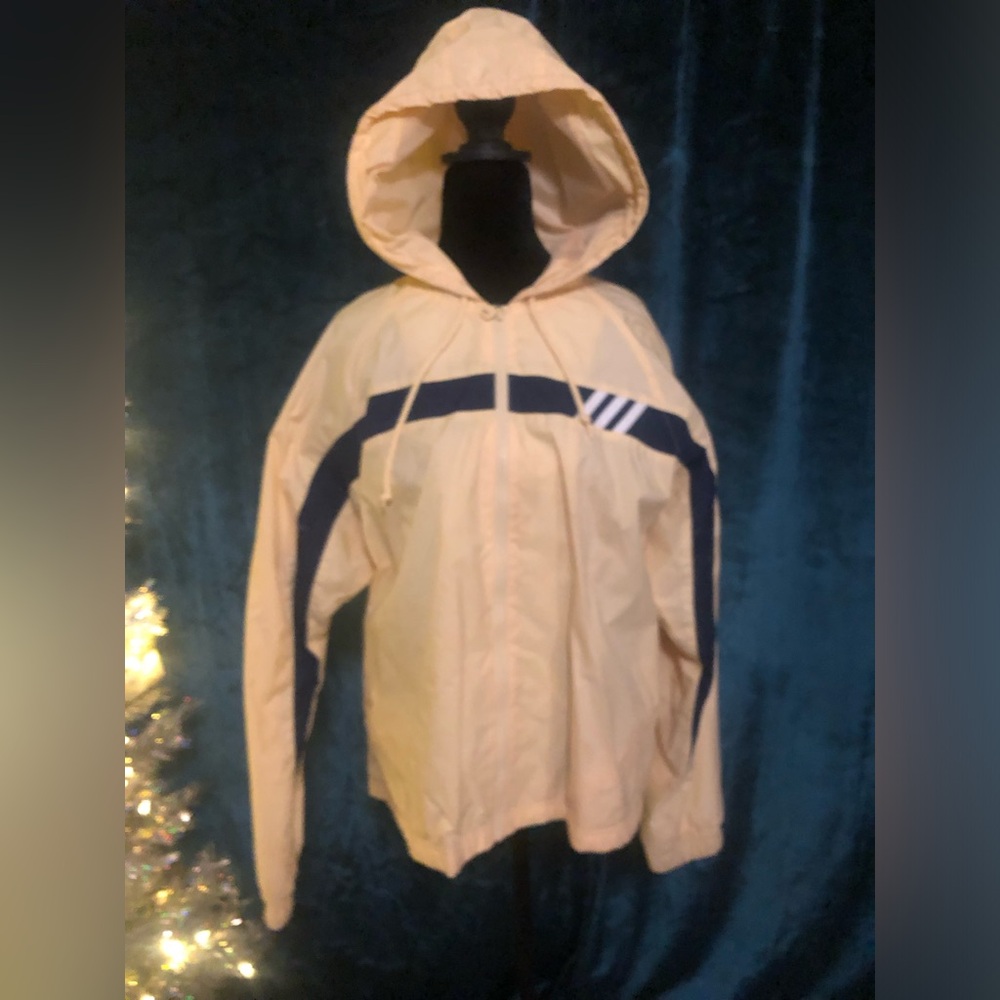 Light yellow adidas Hooded Jacket with Navy Stripes